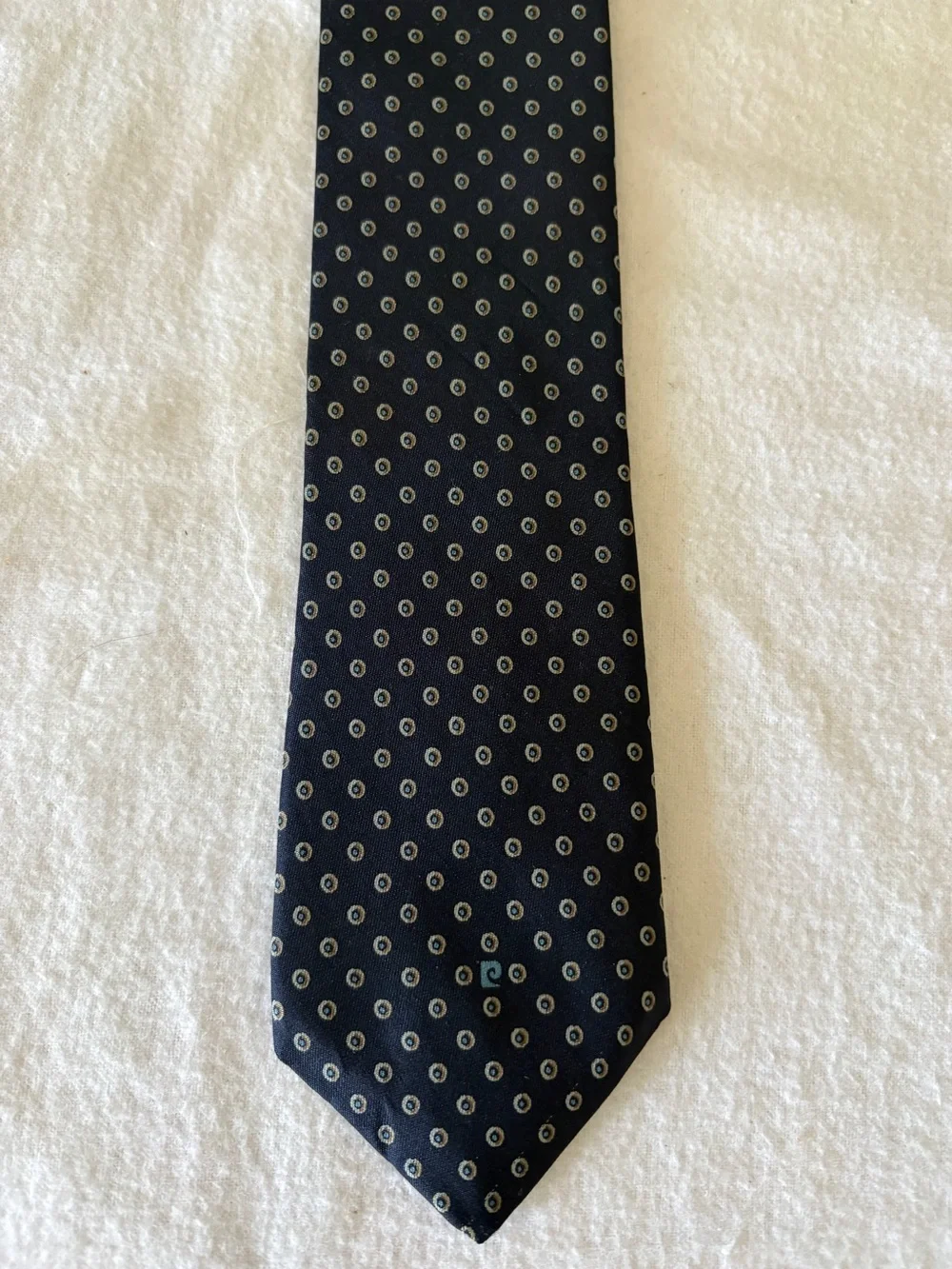 Vintage Pierre Cardin Navy Silk Tie with Small geometric Dot Motif EUC